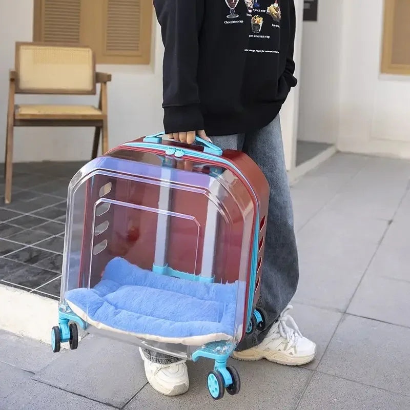 Dog Suitcase Large Capacity Car Trolley Case Transparent Dogs Space Capsule Portable Car for Outing