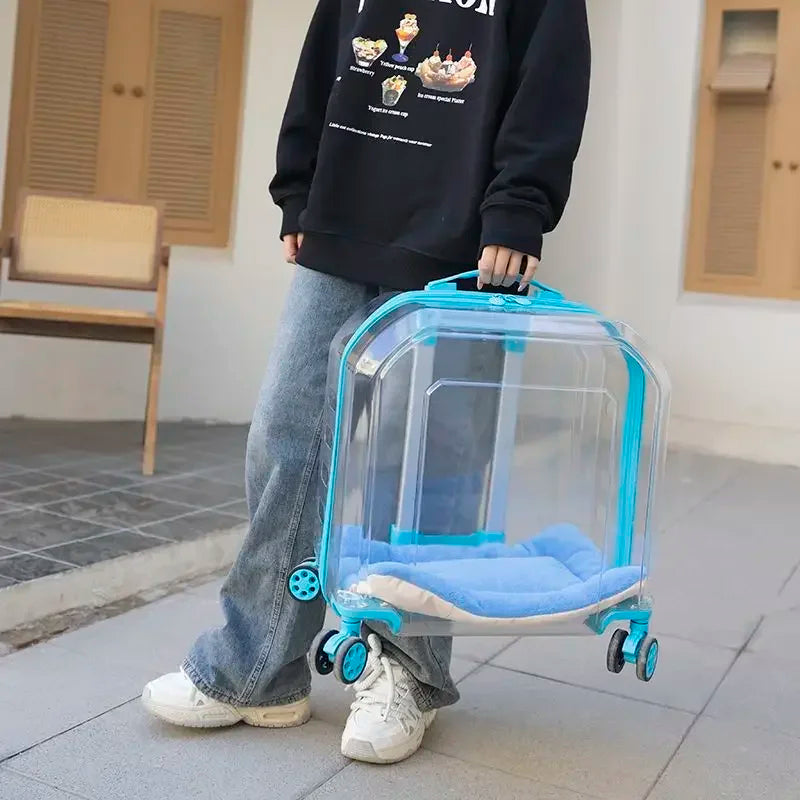 Dog Suitcase Large Capacity Car Trolley Case Transparent Dogs Space Capsule Portable Car for Outing