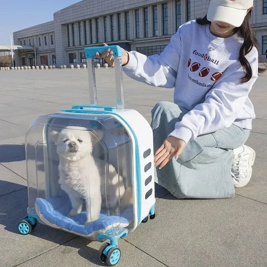 Dog Suitcase Large Capacity Car Trolley Case Transparent Dogs Space Capsule Portable Car for Outing