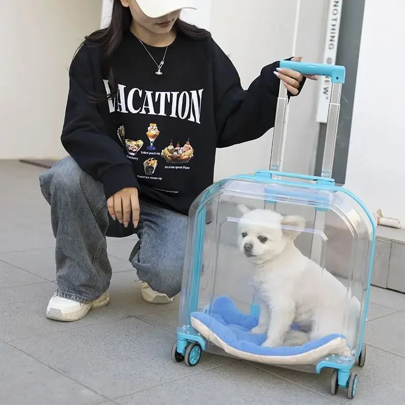 Dog Suitcase Large Capacity Car Trolley Case Transparent Dogs Space Capsule Portable Car for Outing