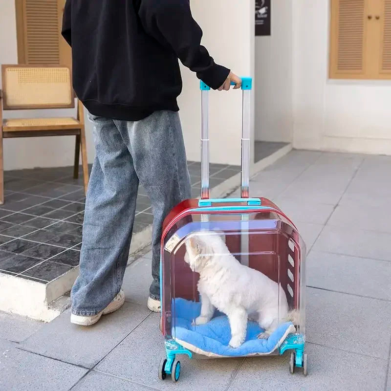 Dog Suitcase Large Capacity Car Trolley Case Transparent Dogs Space Capsule Portable Car for Outing